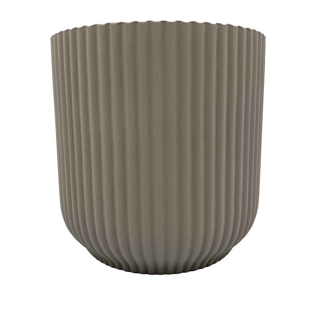 Macetero cerámica 14cm ranurado gris