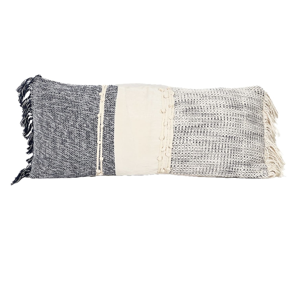 Cojín 30x70cm boho flecos azul