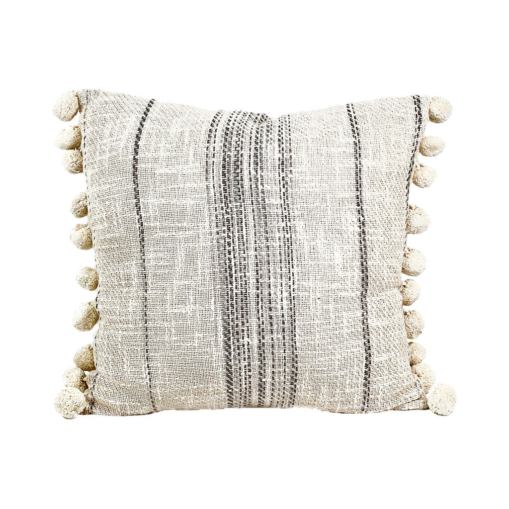 Cojín 45x45cm pompones bordes beige