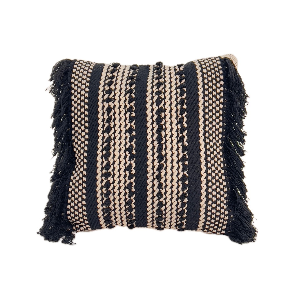 Cojín 45x45cm boho flecos grafito