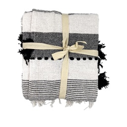 [230031288] Manta 130x170cm boho pompones negros