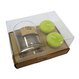 [230032182] Vela candelabro vidrio 8cm verde set 2